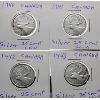 Image 1 : FOUR CANADIAN EARLY 1940'S SILVER 25 CENT COINS