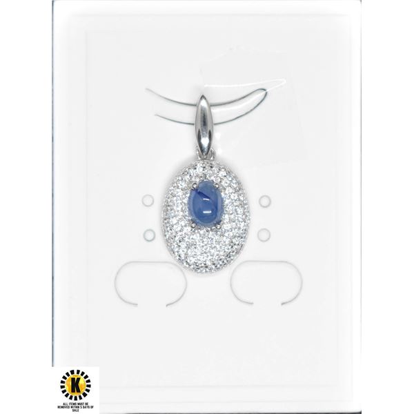 #266-NATURAL HEATED SAPPHIRE & CZ PENDANT