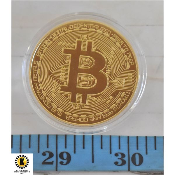 NEW NOVELTY BITCOIN GOLD PLATED IN CLEAR CASE