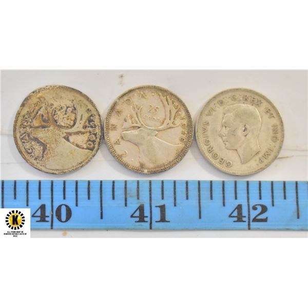 1940 SILVER QUARTERS SET OF 3