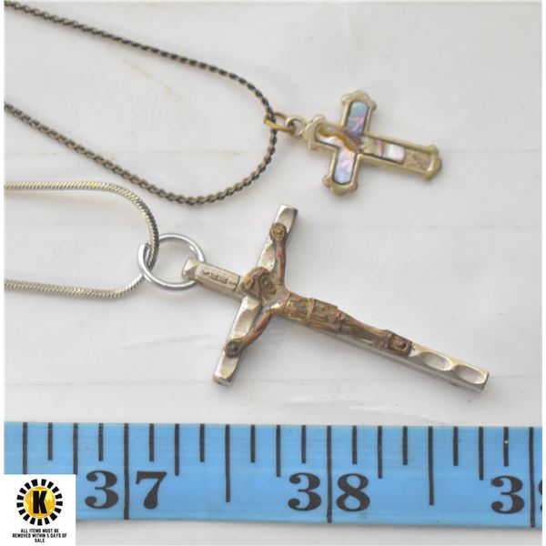 2 SILVER TONE NECKLACES WITH CROSSES