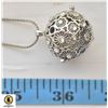 SILVER TONE NECKLACE WITH BALL PENDANT WHICH