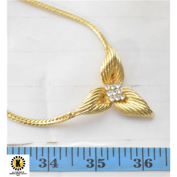 16 INCH GOLD PLATED FLOWER AND JEWELED NECKLACE