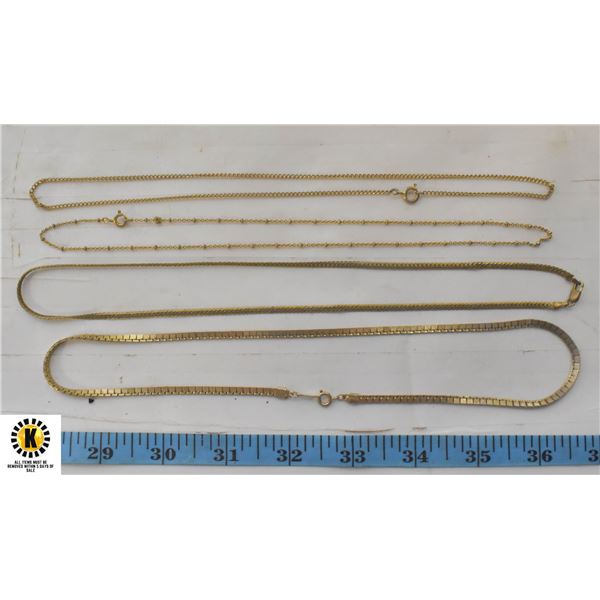 4 GOLD TONE FASHION NECKLACES MATERIAL UNKNOWN