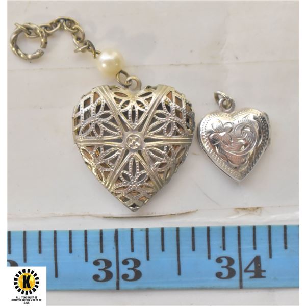 2 SILVER TONE HEART LOCKET PENDANTS