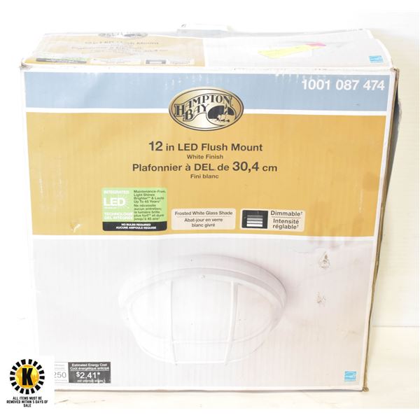 NEW HAMPTON BAY 12" LED FLUSH MOUNT WHITE FINISH