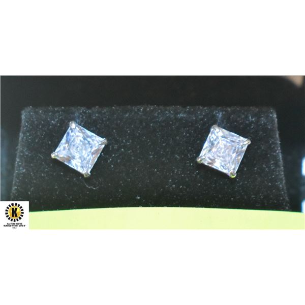 PAIR OF SOLID STERLING SILVER CUBIC ZIRCONIA