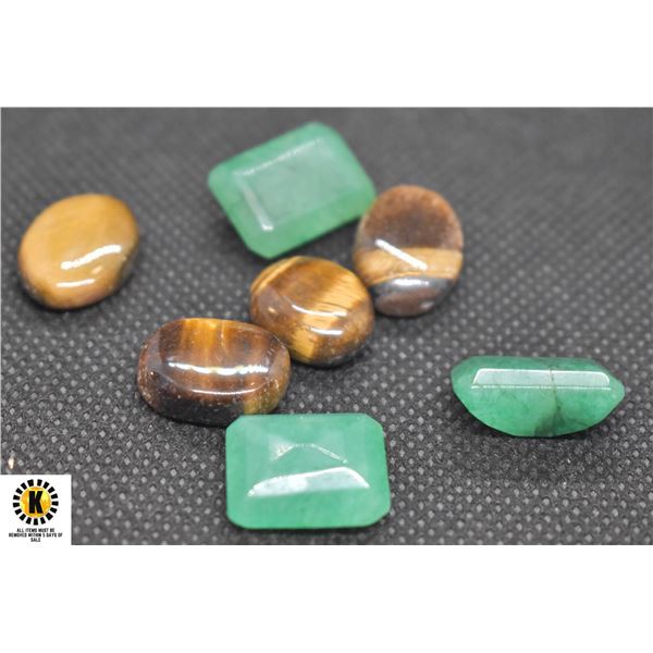 #60-GENUINE GREEN JADEITED & TIGER EYE 75.55 CT