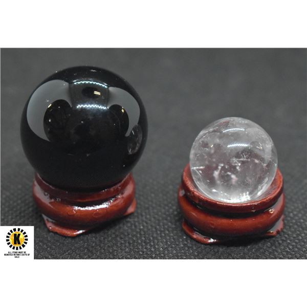 #-82-NATURAL BLACK OBSIDIAN &  QUARTZ SPHEREBALL