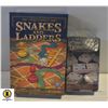 BOX OF NEW GAMES, DOMINOS AND SNAKES AND LADDERS