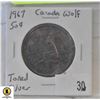 Image 1 : 1967 SILVER CANADA WOLF 50 CENTS COIN, TONED
