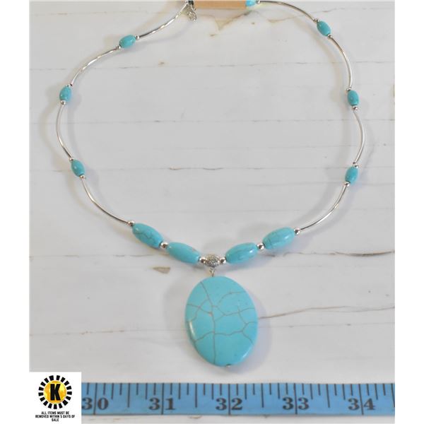 NEW TURQUOISE SILVER NECKLACE AND PENDANT