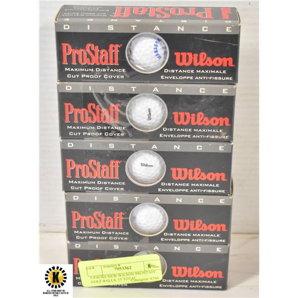 5 PACKS NEW WILSON PROSTAFF GOLF BALLS, 15 TOTAL