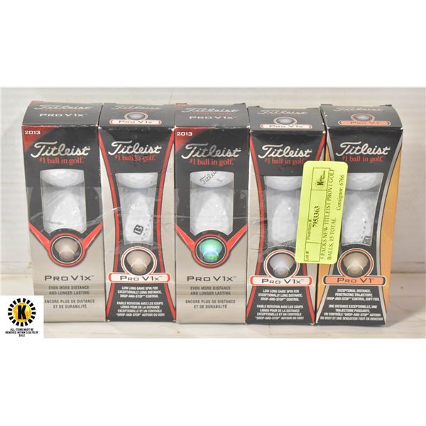 5 PACKS NEW TITLEIST PROV1 GOLF BALLS, 15 TOTAL