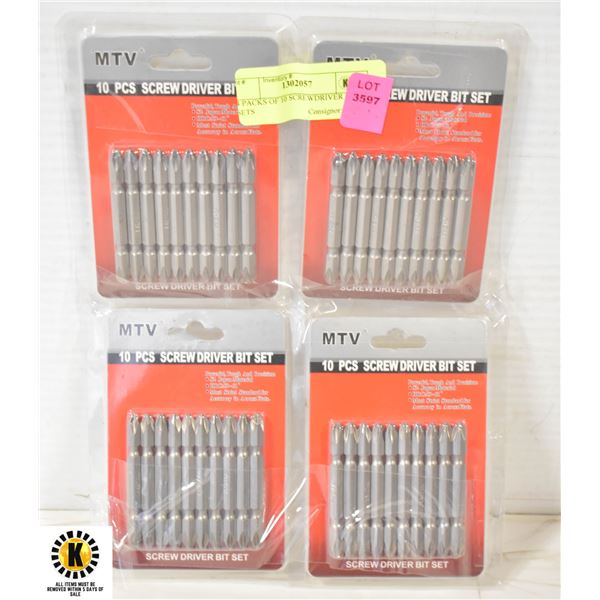 4 PACKS OF 10 SCREWDRIVER BITS SETS