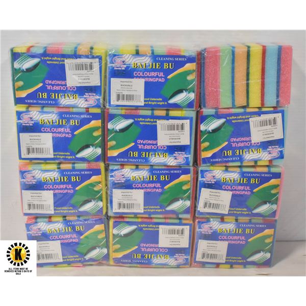 12 PACKS OF COLOURFUL SCOURING PADS