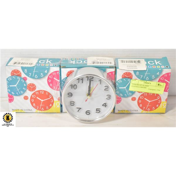 3 PACKS OF ALARM CLOCKS,CHROME