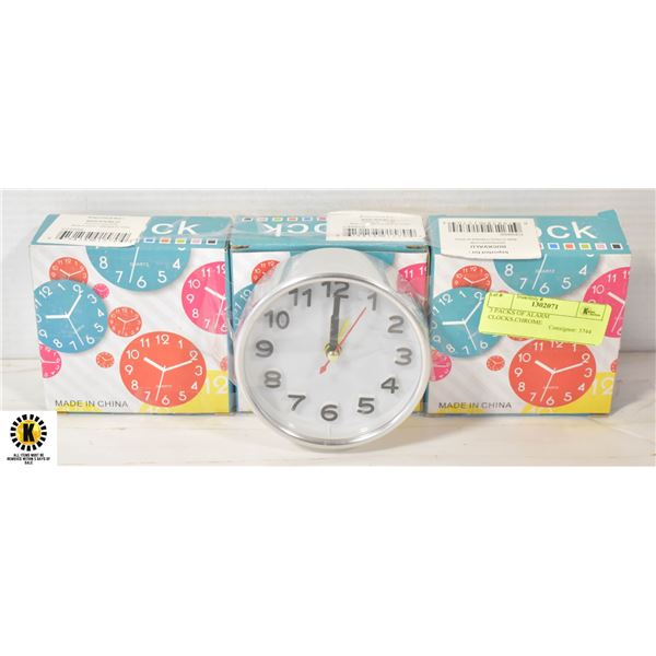 3 PACKS OF ALARM CLOCKS,CHROME