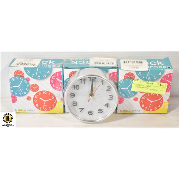 3 PACKS OF ALARM CLOCKS,CHROME