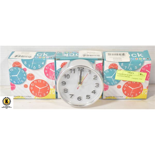 3 PACKS OF ALARM CLOCKS,CHROME