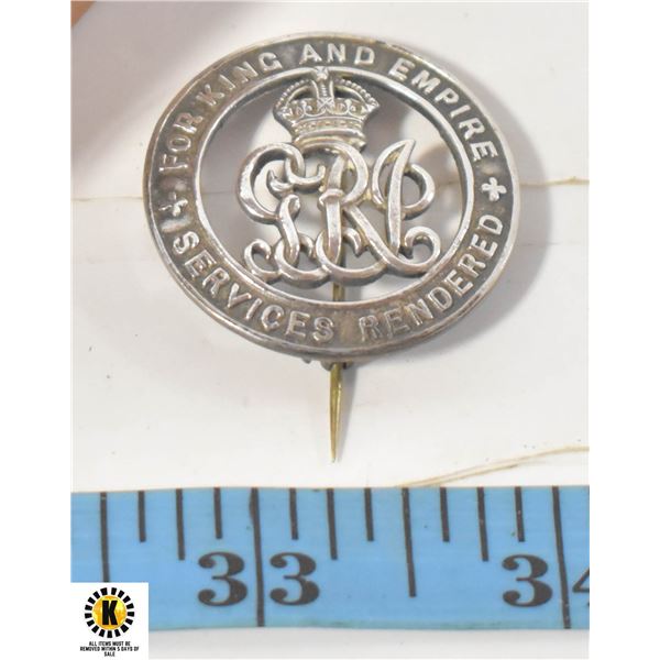 STERLING SILVER NUMBERED WW1 BRITISH LAPEL PIN