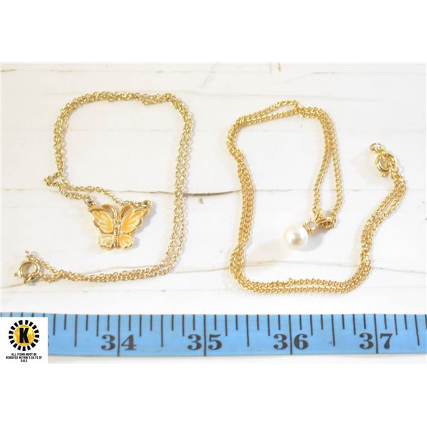 2 GOLD TONE/PLATED NECKLACES WITH BUTTERFLY AND