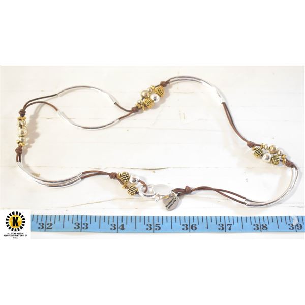 LIZZY JAMES SILVER AND LEATHER/BEADWORK NECKLACE