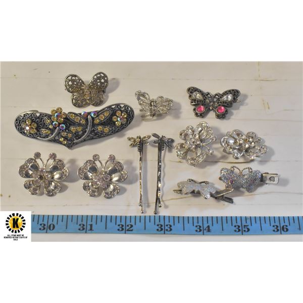 12 BUTTERFLY THEMED HAIR CLIPS SMALL AND LARGE