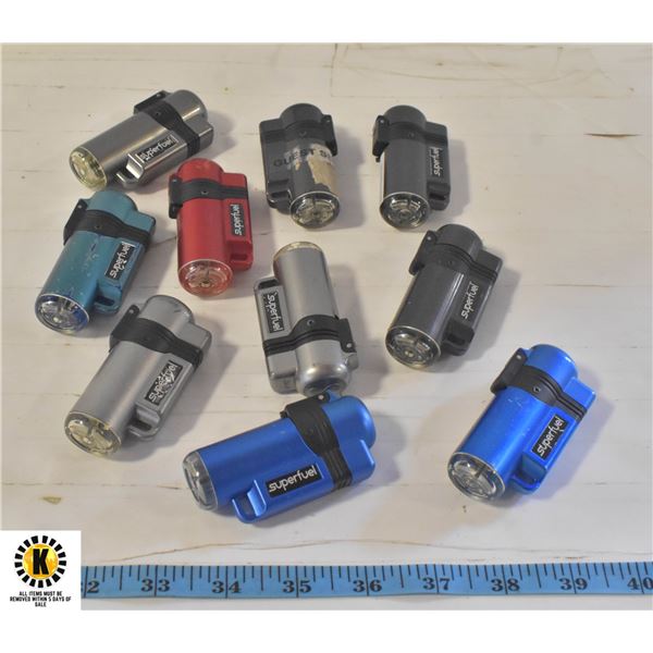 LOT OF 10 CIGAR TORCH LIGHTERS SINGLE-JET FLAME