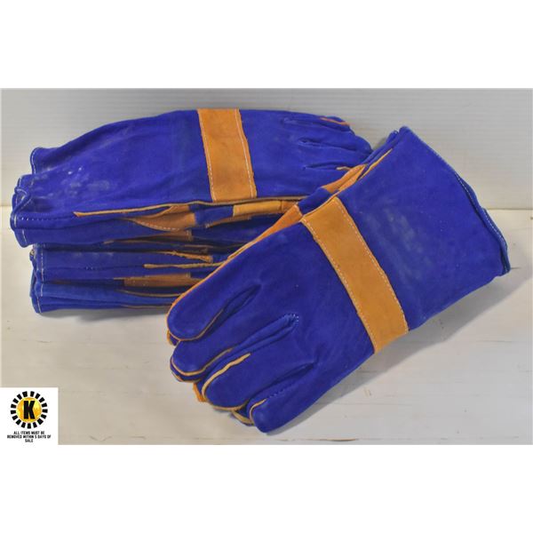 6 PAIRS NEW BLUE/TAN WELDING GLOVES MED/LARGE