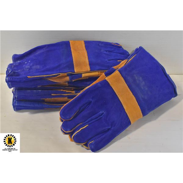 6 PAIRS NEW BLUE/TAN WELDING GLOVES MED/LARGE