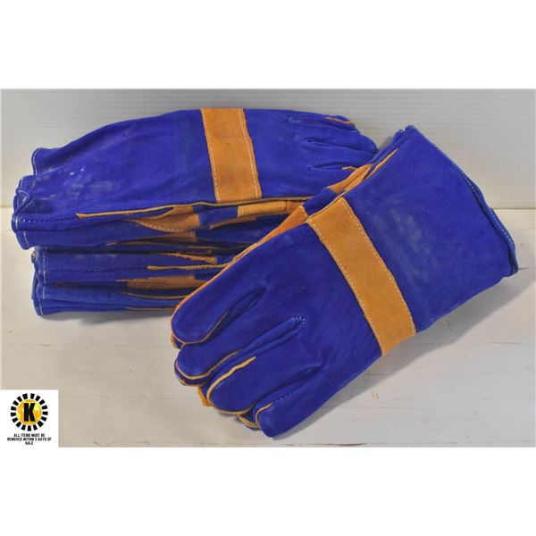 6 PAIRS NEW BLUE/TAN WELDING GLOVES MED/LARGE