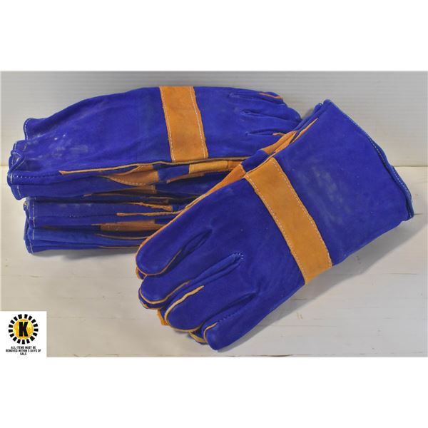 6 PAIRS NEW BLUE/TAN WELDING GLOVES MED/LARGE