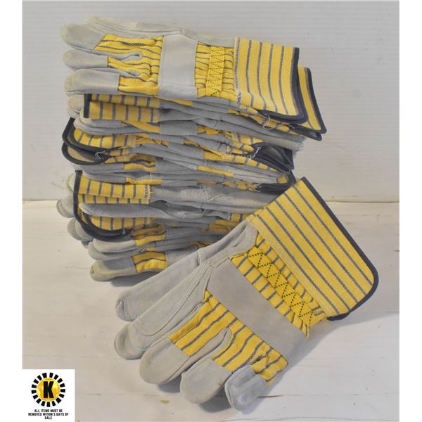 NEW 12 PACK OF CANVAS/LEATHER GENERIC WORK GLOVES