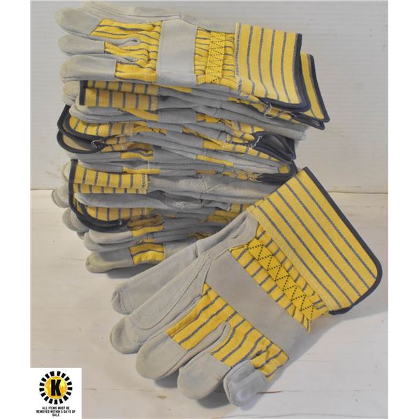 NEW 12 PACK OF CANVAS/LEATHER GENERIC WORK GLOVES