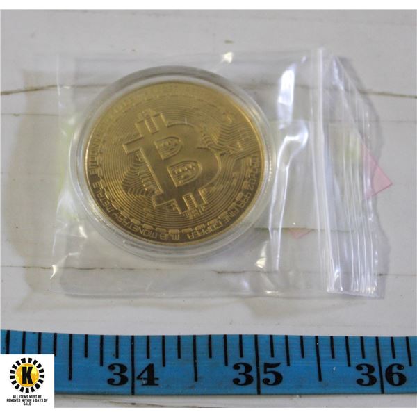 NEW NOVELTY BITCOIN GOLD PLATED IN CLEAR CASE