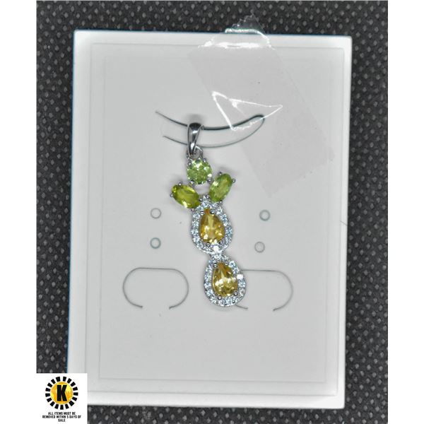 #278-NATURAL CITRINE & CZ & PERIDOT PENDANT