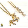 2 GOLD TONE UNICORN AND LOVE NECKLACES 16 INCH