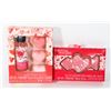 2 NEW BOXES OF HEART-THEMED BATH PRODUCTS.