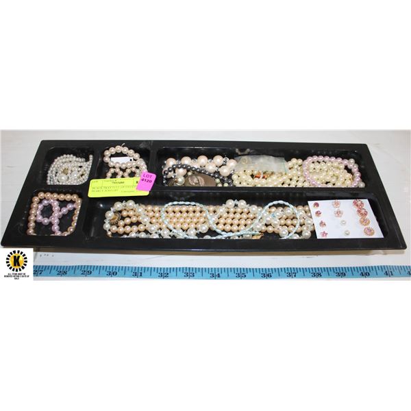 BLACK TRAY FULL OF ESTATE PEARLY JEWELRY