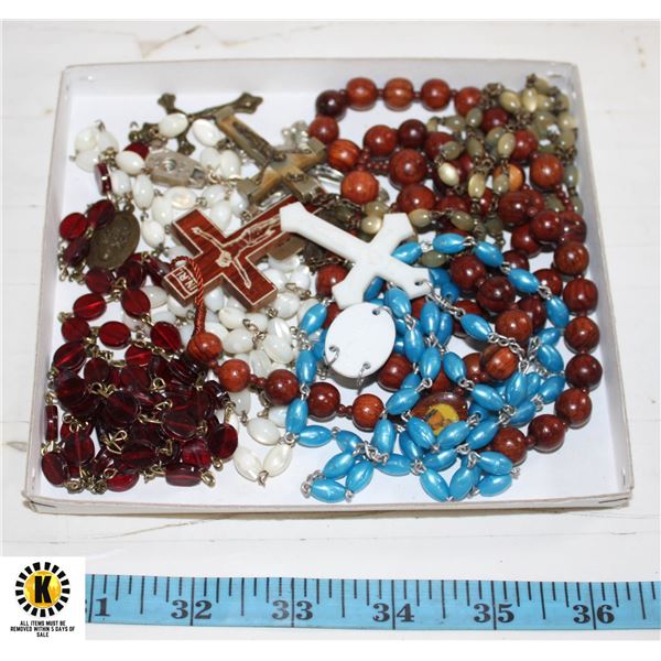 ESTATE VINTAGE ROSARY, CROSSES &