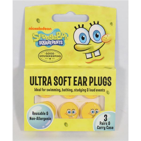 NEW SPONGEBOB SQUARE PANTS ULTRA SOFT EAR PLUGS.