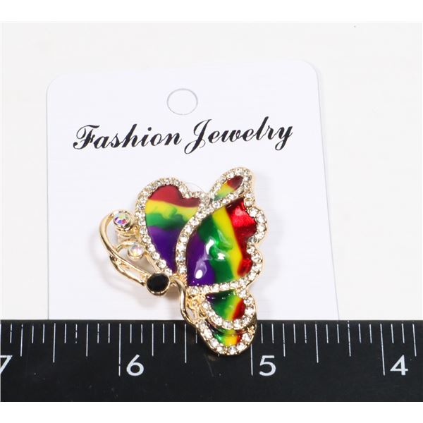 NEW RAINBOW, RHINESTONE BUTTERFLY BROOCH