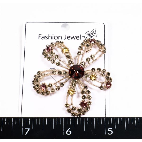 NEW ANTIQUE STYLE RHINESTONE FLOWER BROOCH