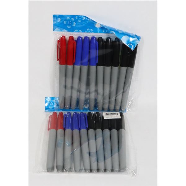 2 NEW PACKS OF PERMANENT MARKERS. BLACK, BLUE AND