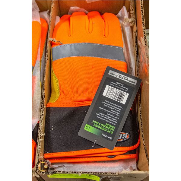 CASE OF SIZE SMALL HI VIZ BOB DALE WORK GLOVES