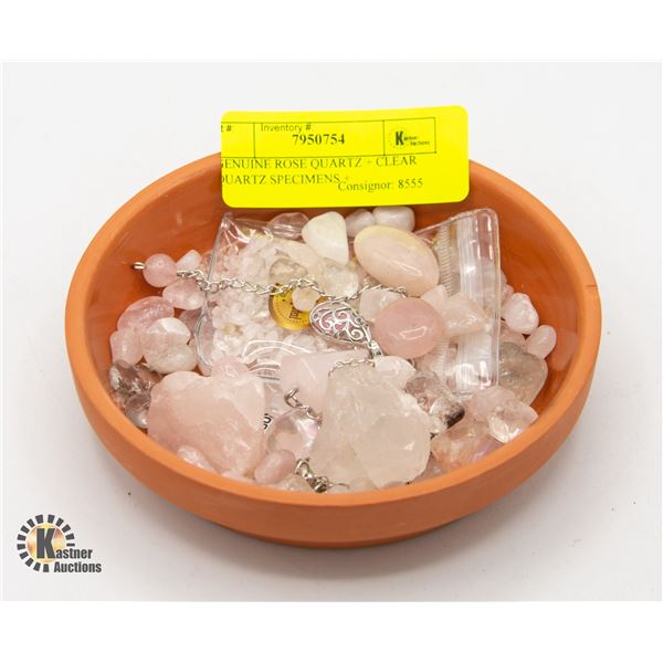 GENUINE ROSE QUARTZ + CLEAR QUARTZ SPECIMENS +