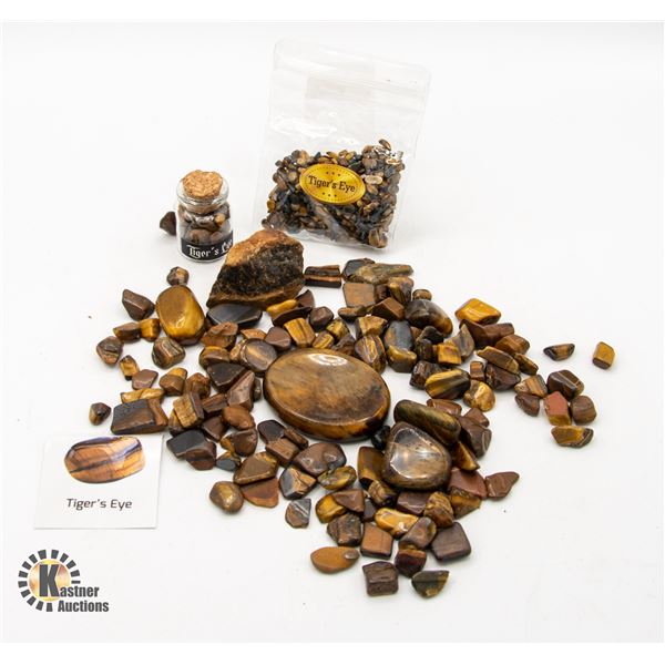 POLISHED & ROUGH TIGERS EYE GEMSTONES IN LIDDED