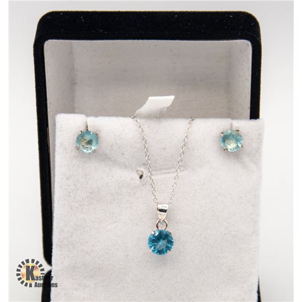 3 PIECE EARRING AND PENDANT SET BLUE GEMSTONES