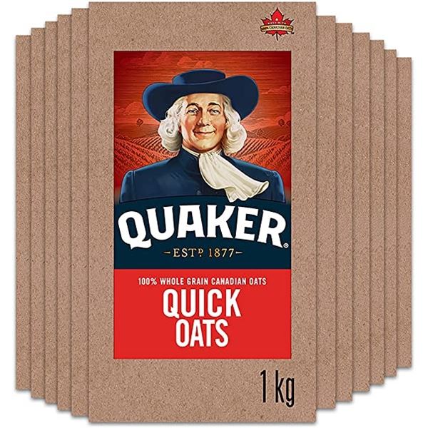 NEW CASE OF 12 QUAKER STANDARD QUICK OATS 1KG BAGS